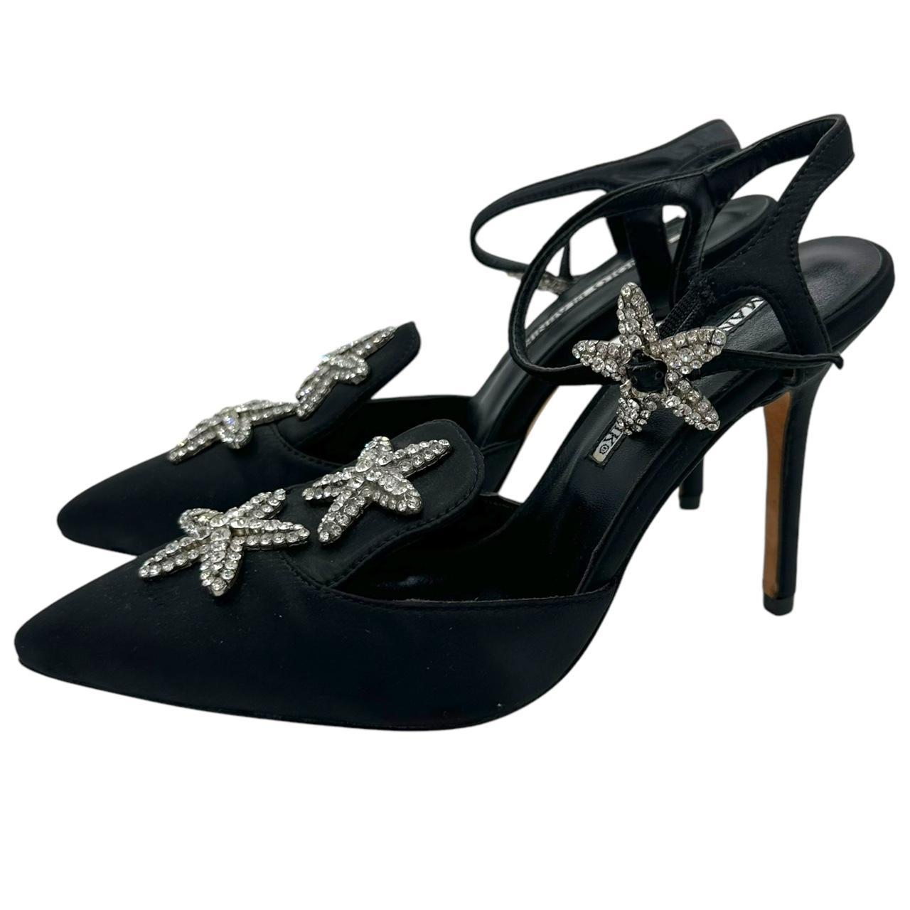 Manolo Blahnik Black Silk Crystal Starfish Heels - Outfit Repeater