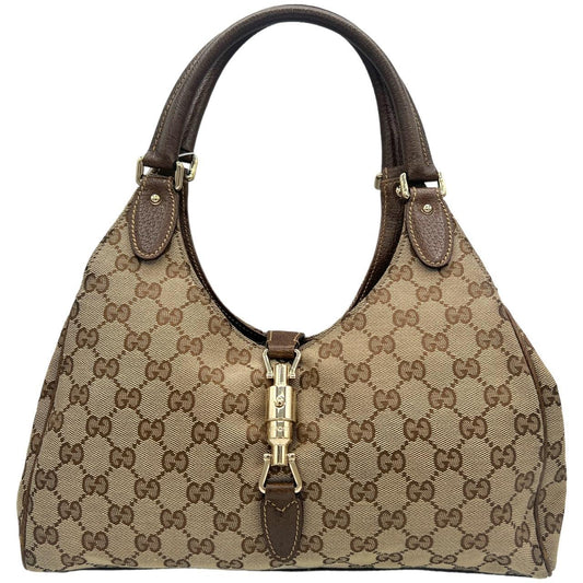 Gucci Shoulder Bag Brown Leather Tan Monogram Canvas