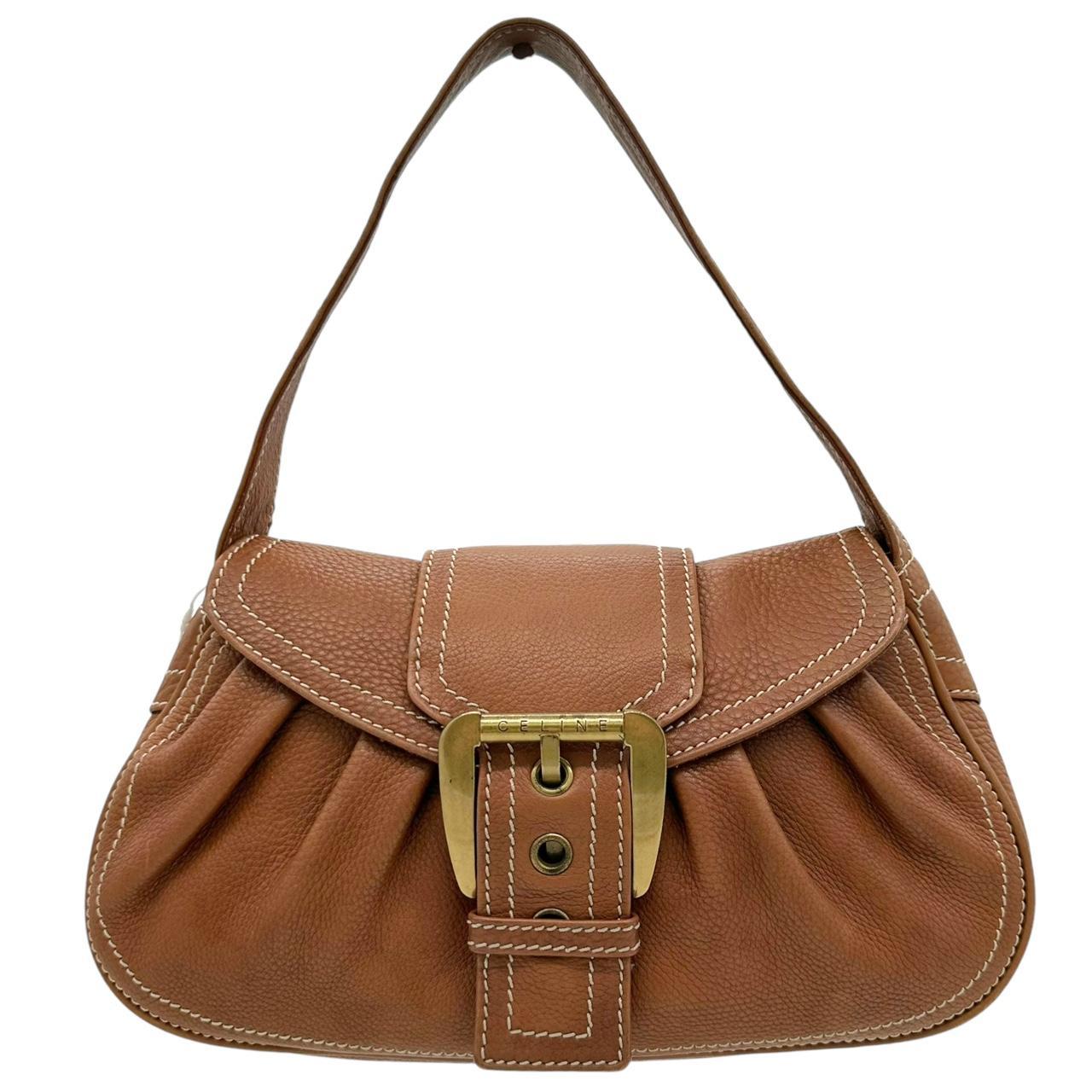 Celine Brown Leather Buckle Shoulder Bag