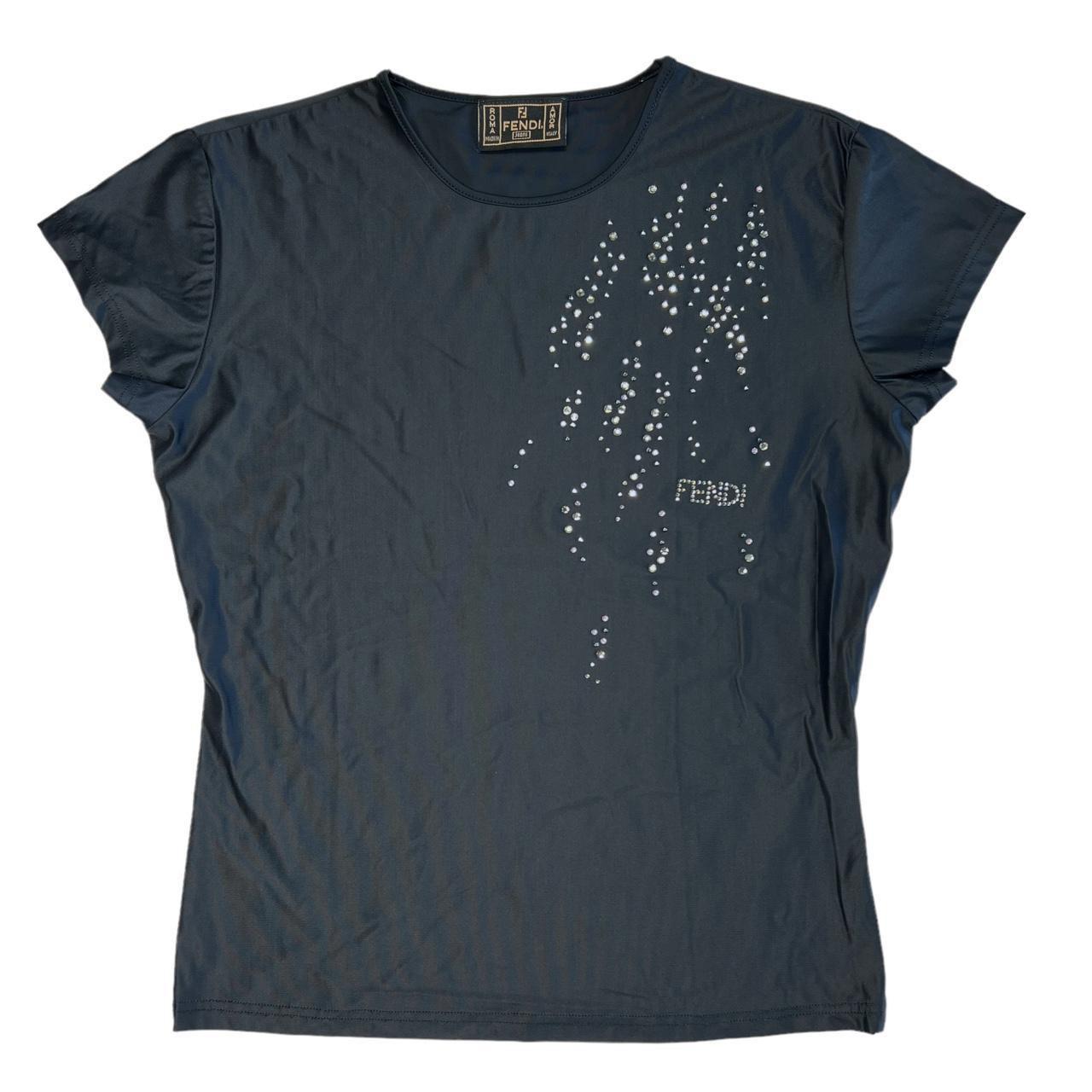 Fendi Black Spandex Top With Rhinestone Logo