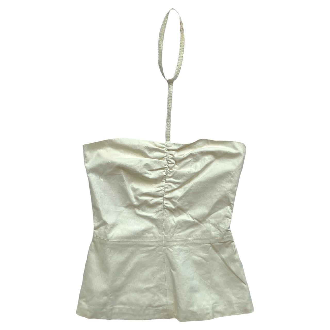 Maison Margiela FW 2018 SAMPLE Off-White Leather Ruched Bustier with Choker Style Collar - Outfit Repeater