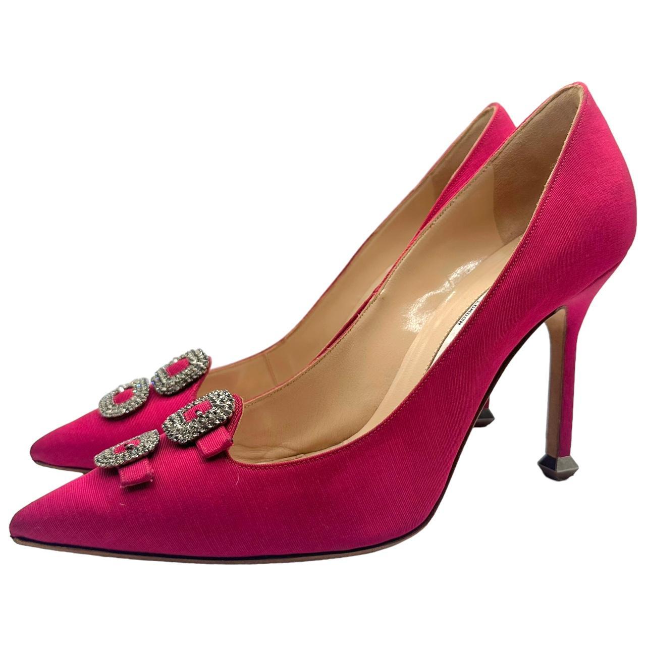 Manolo Blahnik Hot Pink Crystal Embellished Pointed Toe Heels - Outfit Repeater
