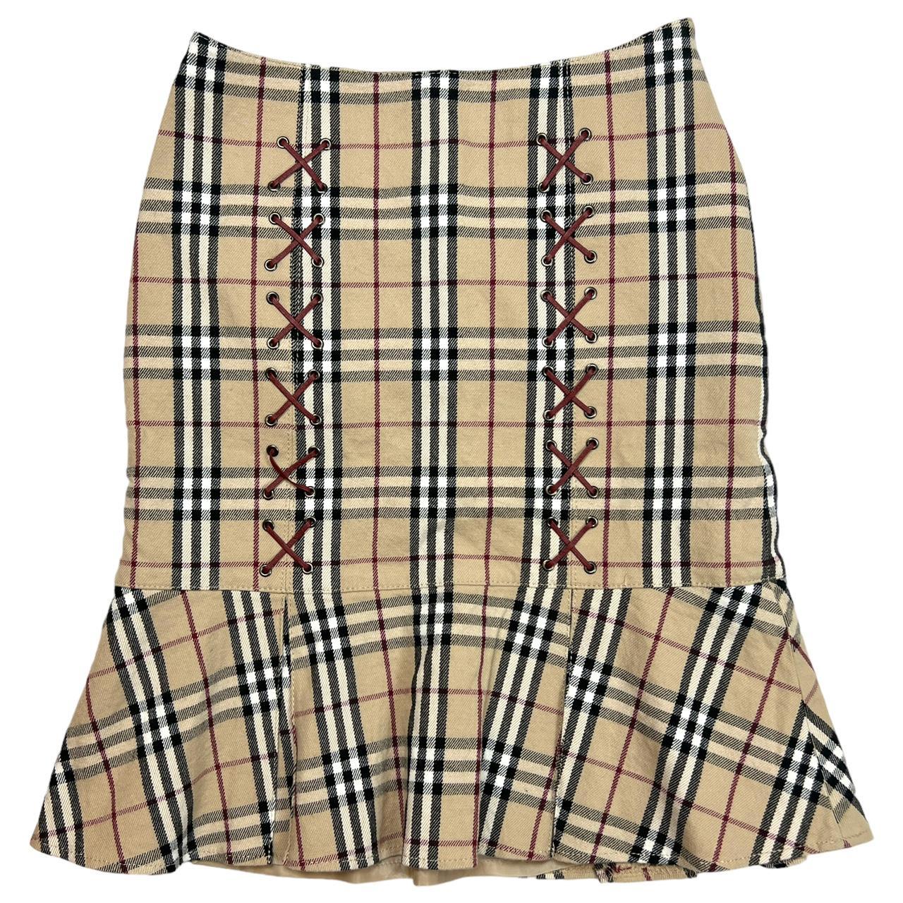 Burberry Blue Label Nova Check Plaid Mid Skirt with Leather Ties - Outfit Repeater