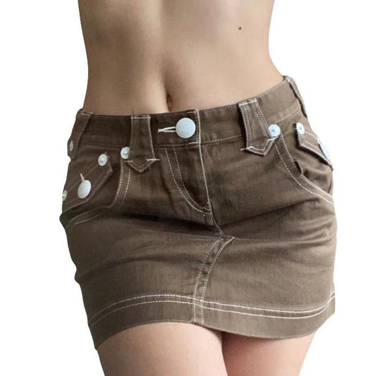 Burberry Blue Label Brown Denim Micro Mini Skirt with White Hardware - Outfit Repeater