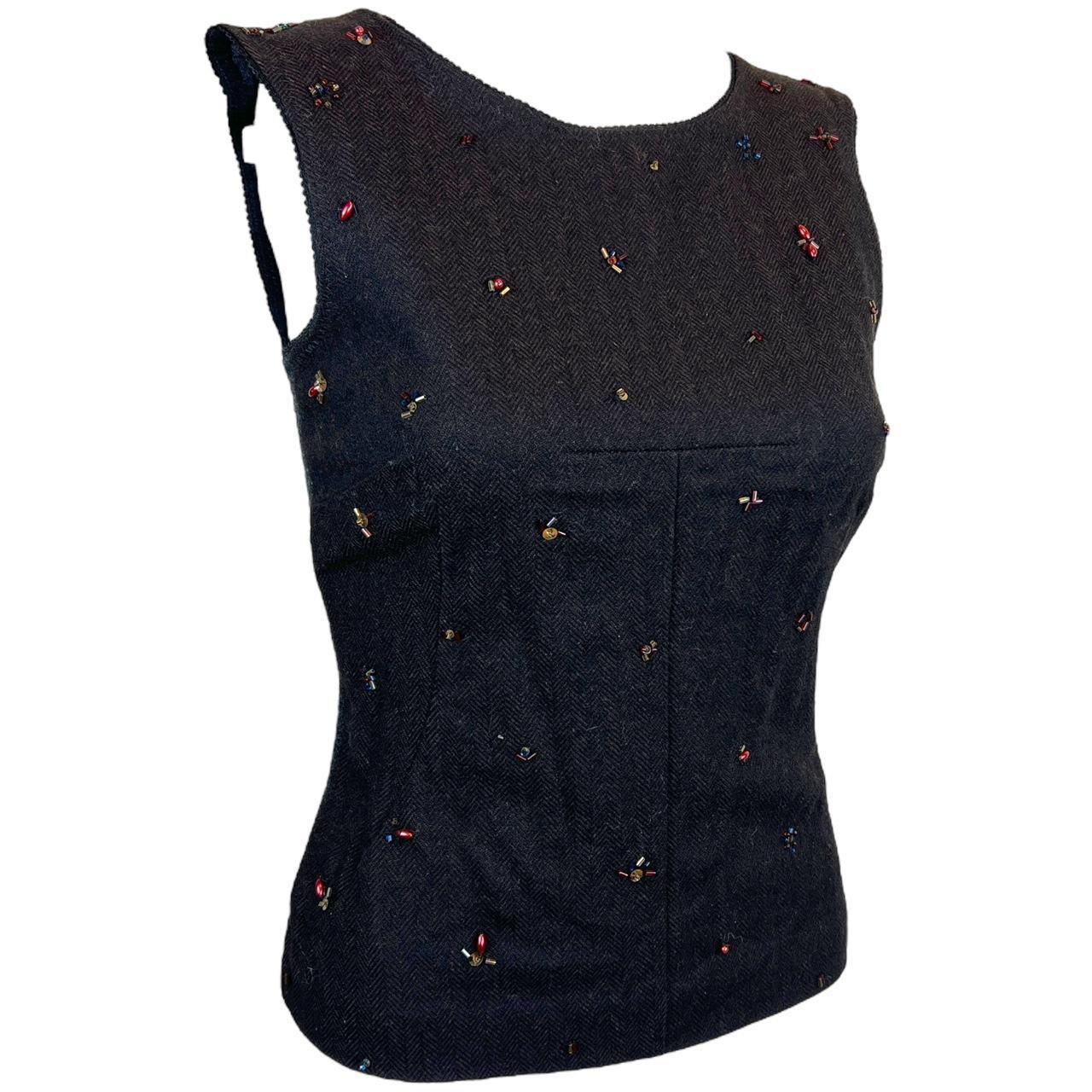 Dolce & Gabbana Gray Wool Top with Multicolor Beading - Outfit Repeater