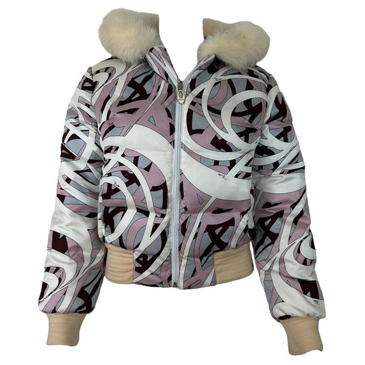Emilio Pucci Purple Printed Puffer Coat With Fur Trim