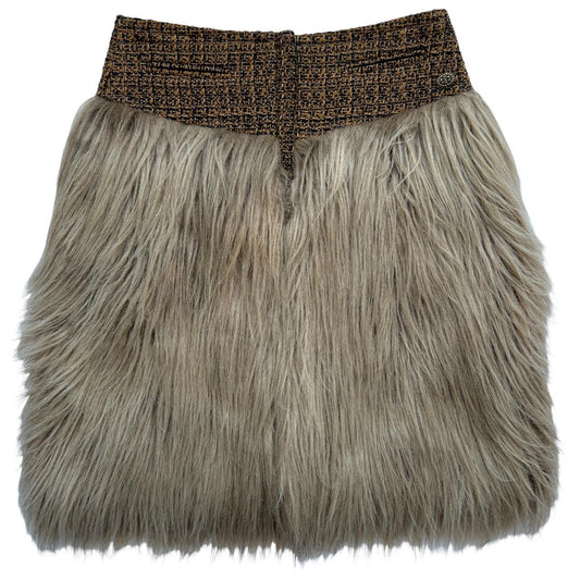 Chanel F/W 2010 RUNWAY SAMPLE 'Dream Fur' Faux Fur Midi Skirt with Orange/Brown and Black Tweed Waistband - Outfit Repeater