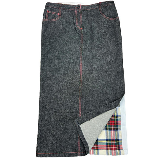 Dolce & Gabbana Denim and Plaid Double Sided Maxi Skirt