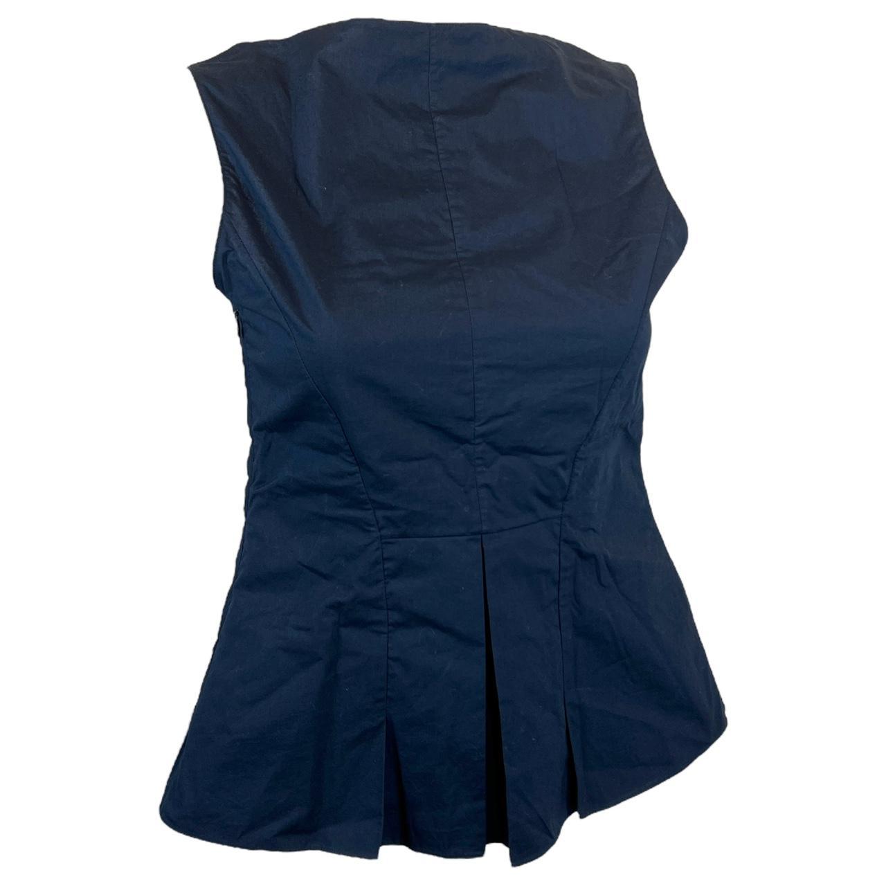 Marni Navy Blue Pleated Cotton Blouse Top with Straight Neckline - Outfit Repeater
