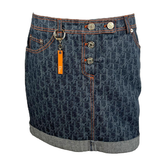 Christian Dior by John Galliano Spring 2006 Dior Flight Denim Diorissimo Trotter Print Mini Skirt - Outfit Repeater