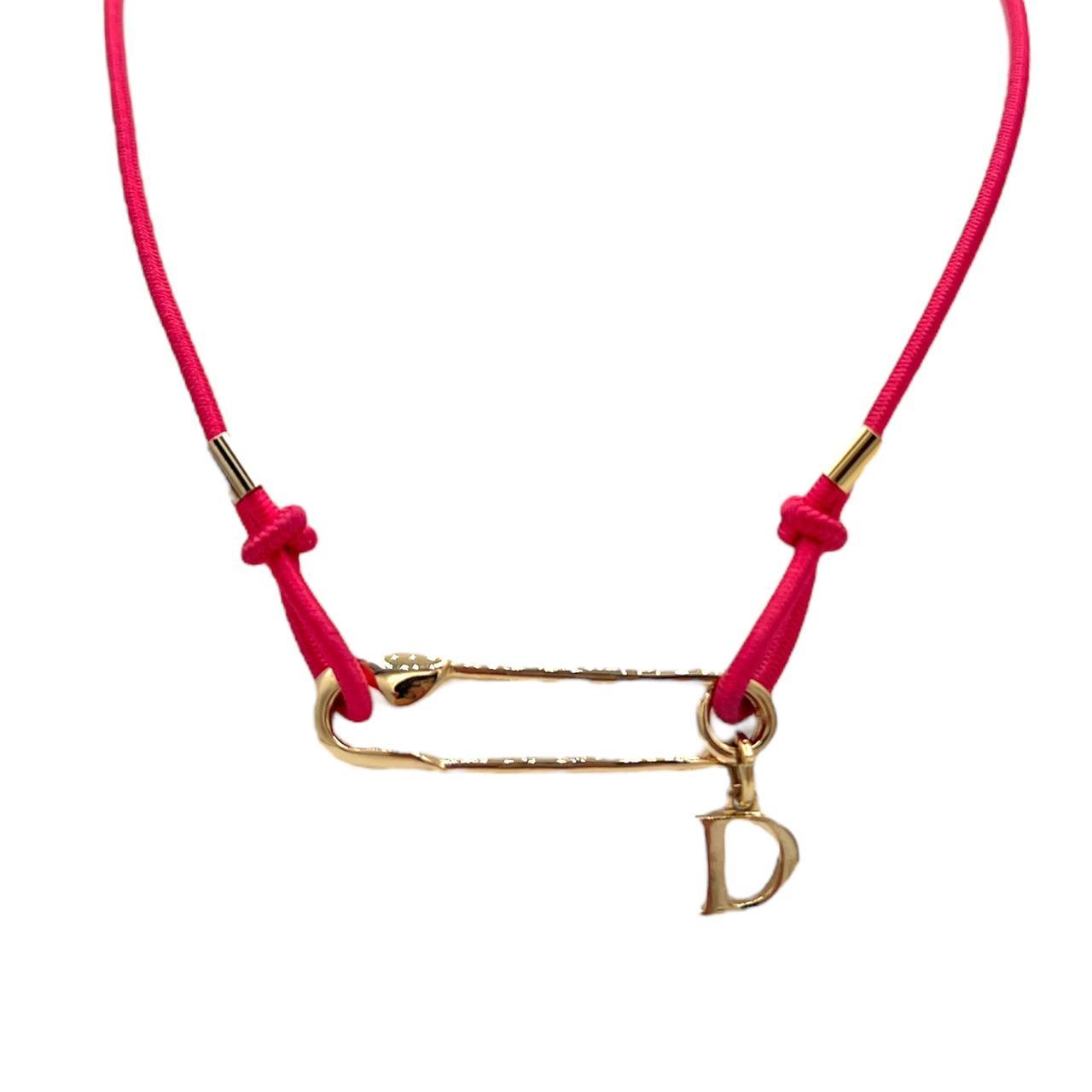 Dior by John Galliano Hot Pink and Gold Safety Pin Choker Necklace