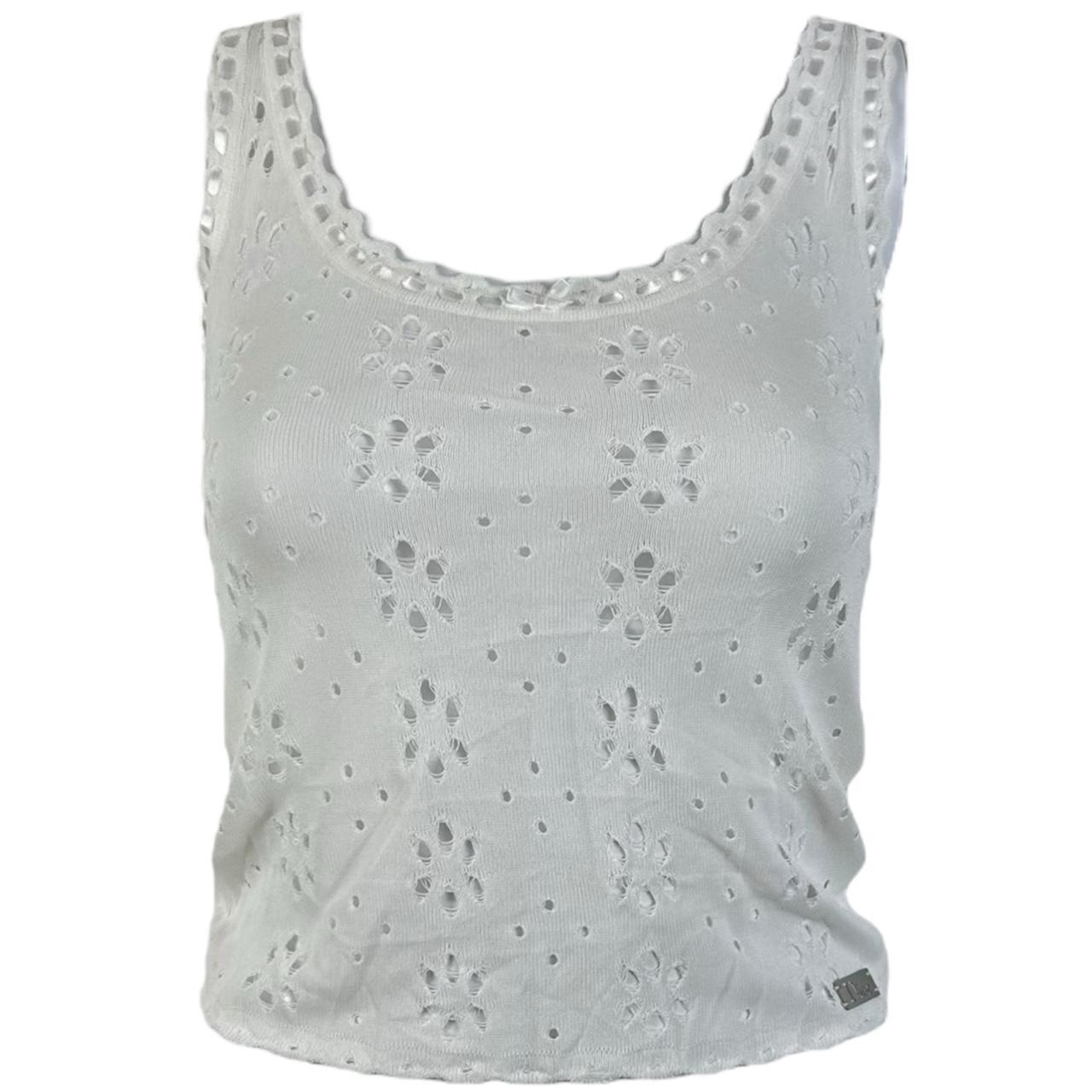 Christian Dior by John Galliano S/S 2003 White Knit Eyelet Tank Top