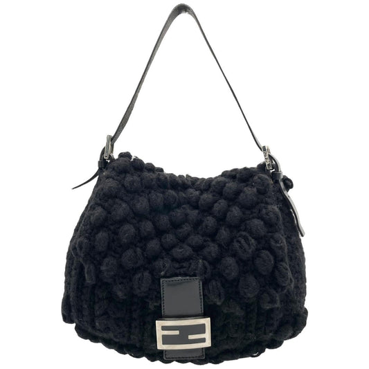 Fendi Black Crochet Wool Knit Mama Baguette Shoulder Bag