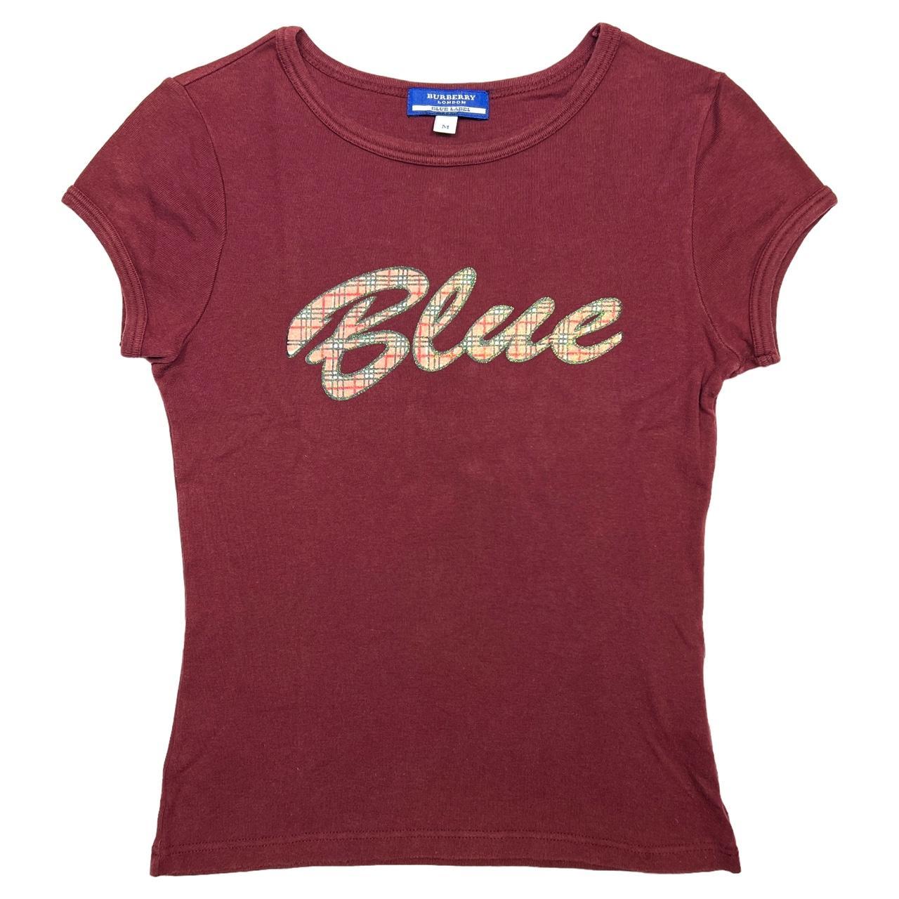Burberry Blue Label Burgundy Baby Tee with Signature Nova Check Plaid Logo - Outfit Repeater