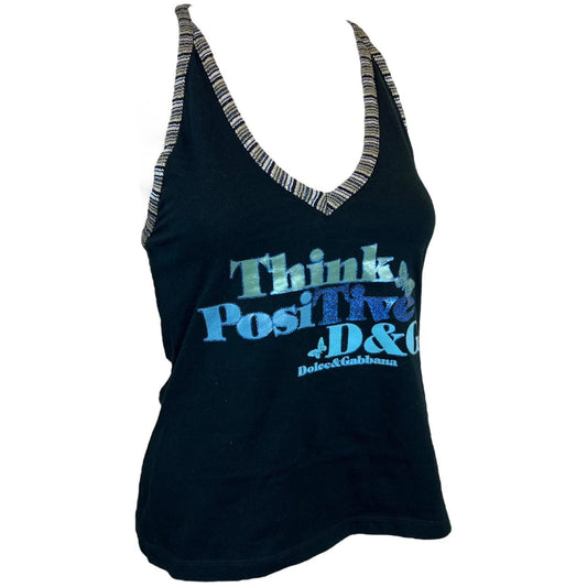 Dolce & Gabbana D&G 'Think Positive' Graphic Racerback Tank with Striped Trim