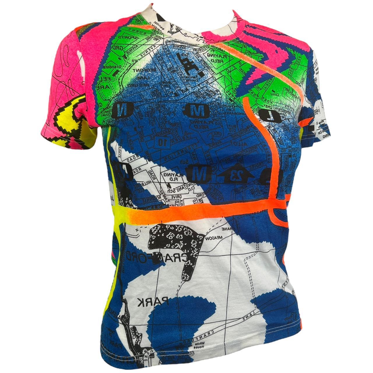 Christian Dior By John Galliano Summer 2001 Neon Techno Map T-Shirt - Outfit Repeater