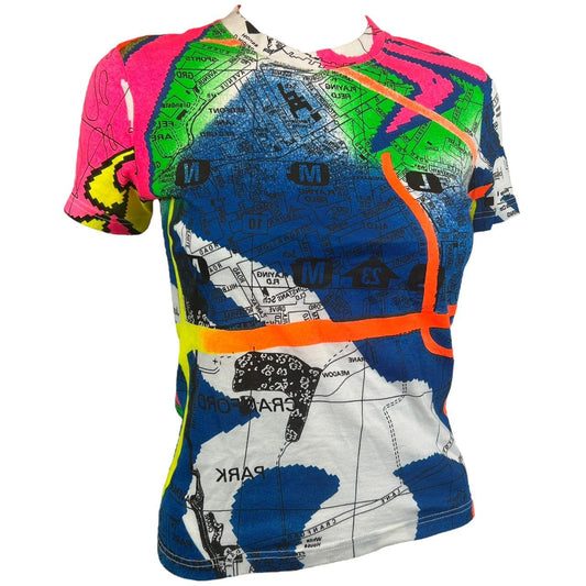 Christian Dior By John Galliano Summer 2001 Neon Techno Map T-Shirt - Outfit Repeater