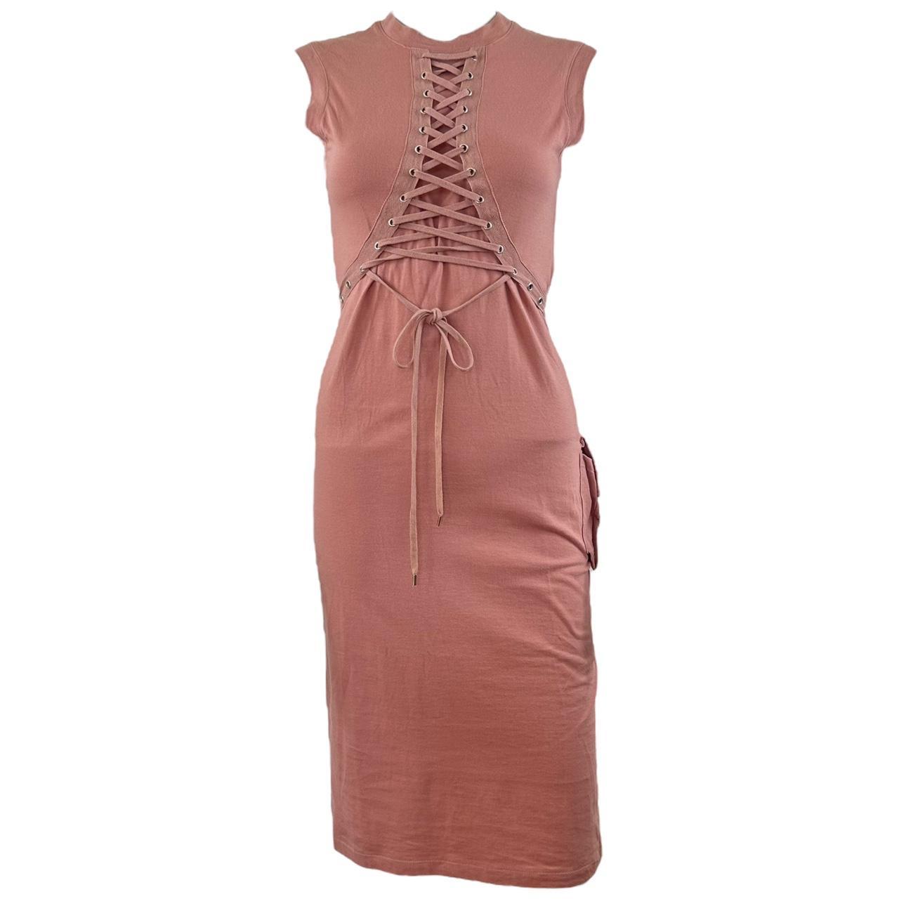 Christian Dior Pink Lace Up Dress Sleeveless Early 2000s