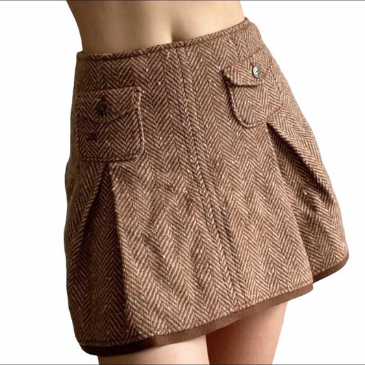 Burberry Blue Label Brown Chevron Woven Mini Skirt - Outfit Repeater