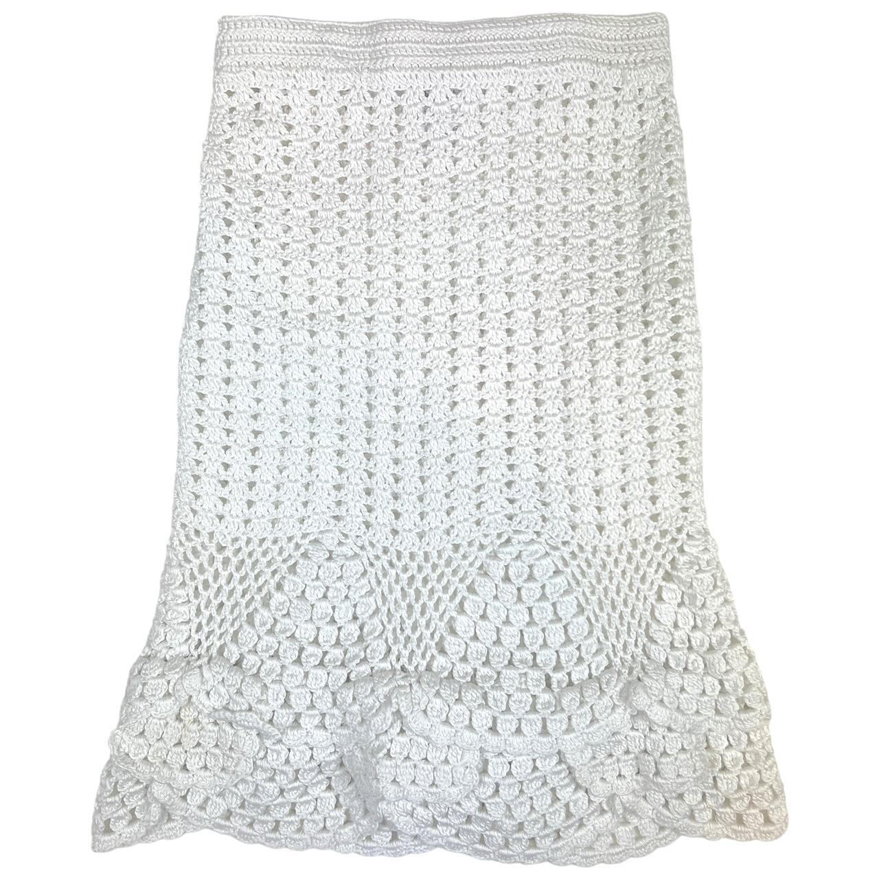 Dolce & Gabbana White Open Knit Crochet Midi Skirt