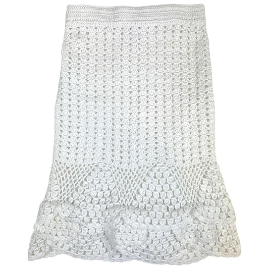 Dolce & Gabbana White Open Knit Crochet Midi Skirt