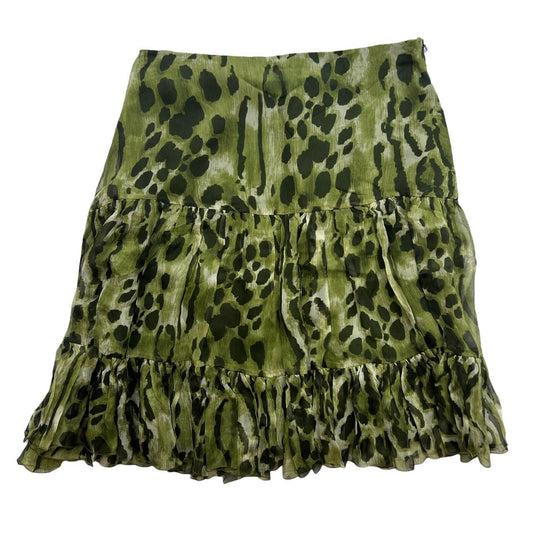 Blugirl By Blumarine Green and Black Leopard Printed Tiered Ruffle Silk Midi Skirt - Outfit Repeater