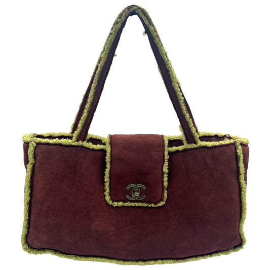 Chanel Mouton Shearling Shoulder Bag Purple Green