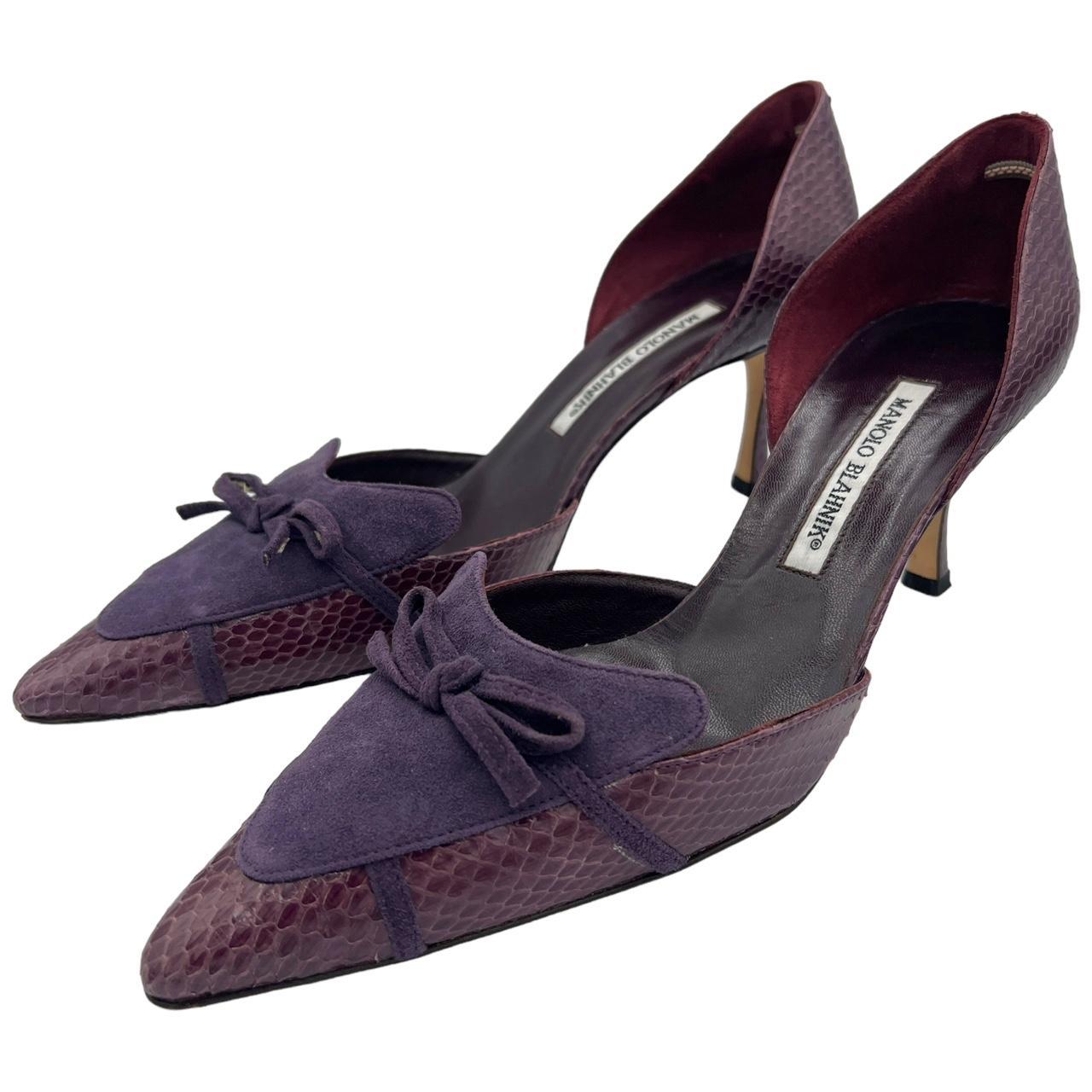 Manolo Blahnik Purple Python and Suede D'Orsay Pointed Toe Heels - Outfit Repeater