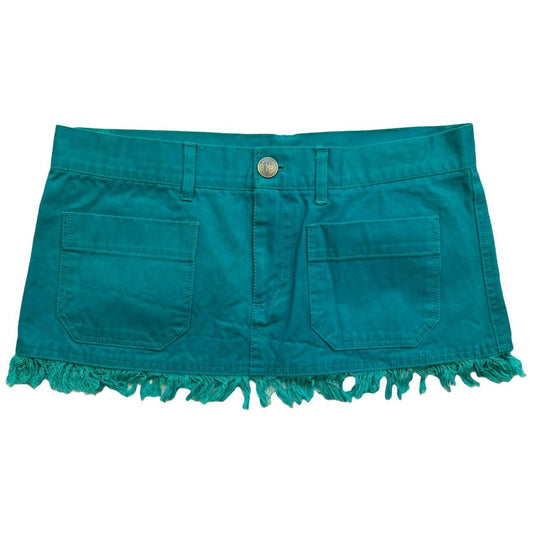 Jean Paul Gaultier Femme Teal Colored Frayed Hem Micro Mini Skirt