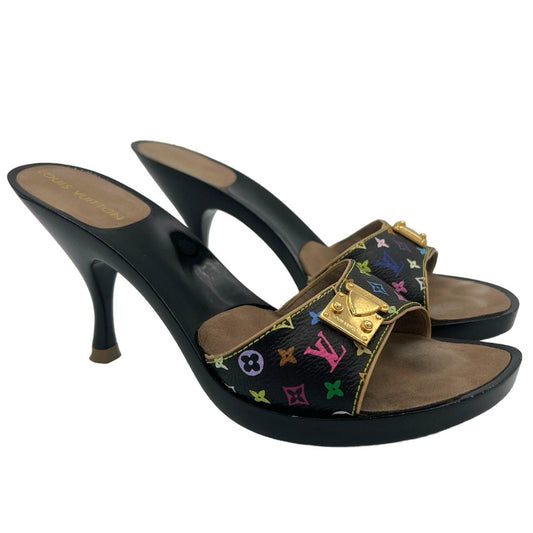 Louis Vuitton Heeled Mules Black Multicolor Monogram