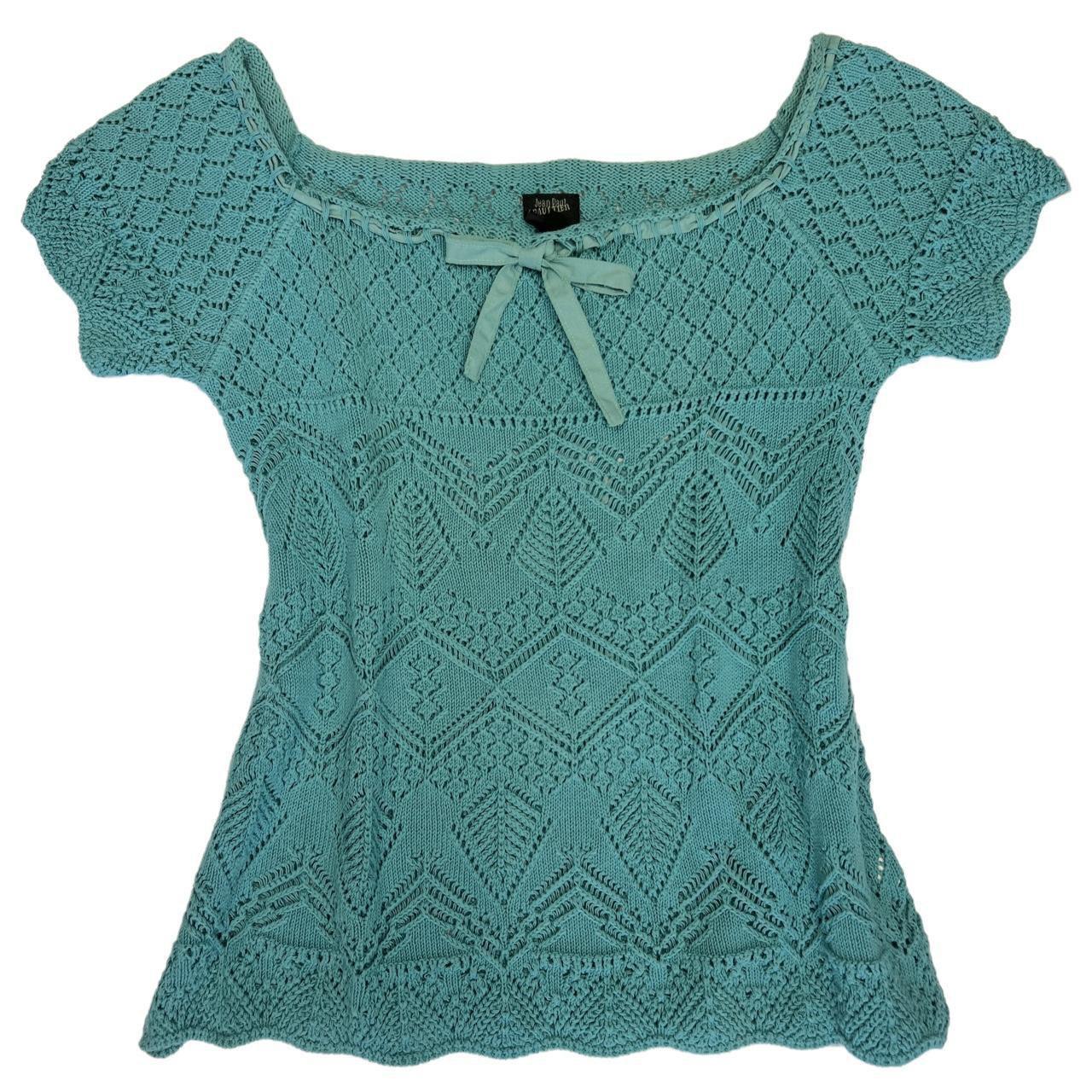 Jean-Paul Gaultier Femme Teal Crochet Knit Babydoll Style Top - Outfit Repeater