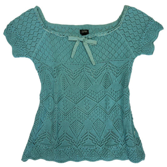 Jean-Paul Gaultier Femme Teal Crochet Knit Babydoll Style Top - Outfit Repeater