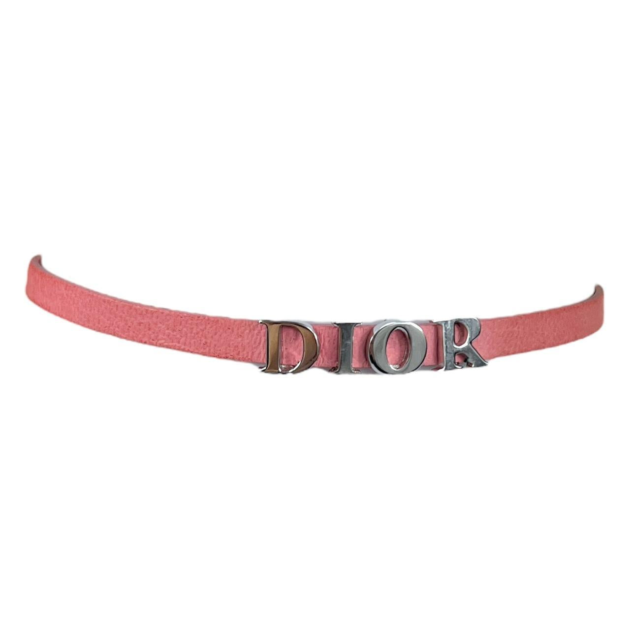 Christian Dior Choker Necklace Pink Leather Silver DIOR