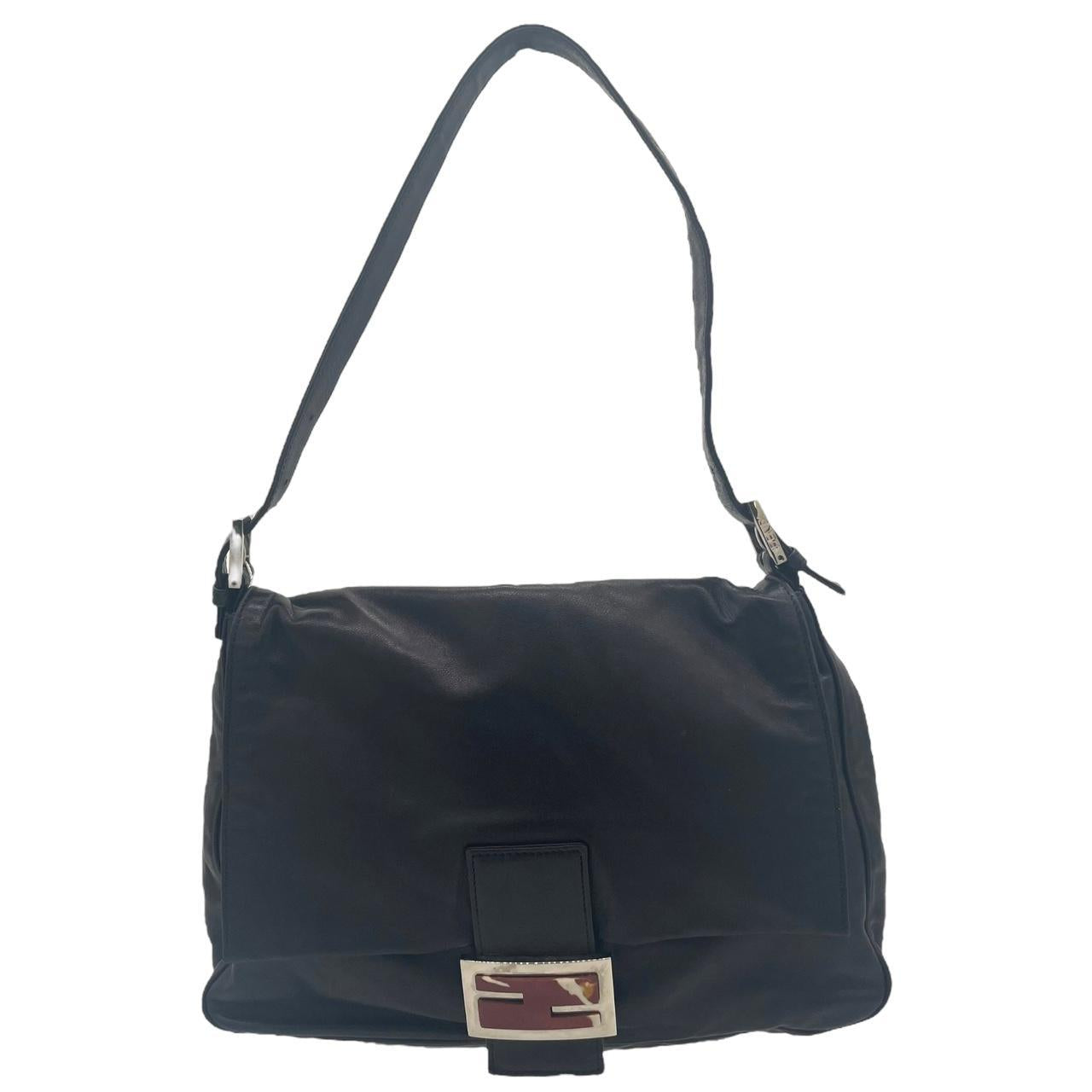 Fendi Black Leather & Burgundy Stone Mama Baguette Shoulder Bag - Outfit Repeater