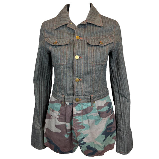 Jean Paul Gaultier Pinstripe and Camo Blazer Style Jacket