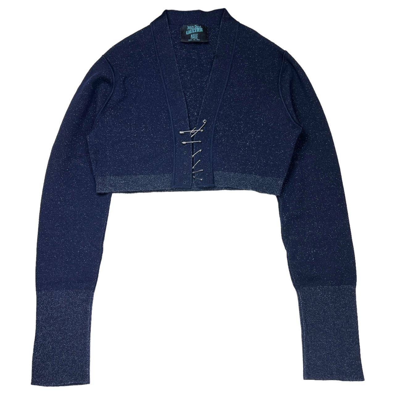 Jean Paul Gaultier Maille Mavy Blue Cropped Cardigan with Safety Pins