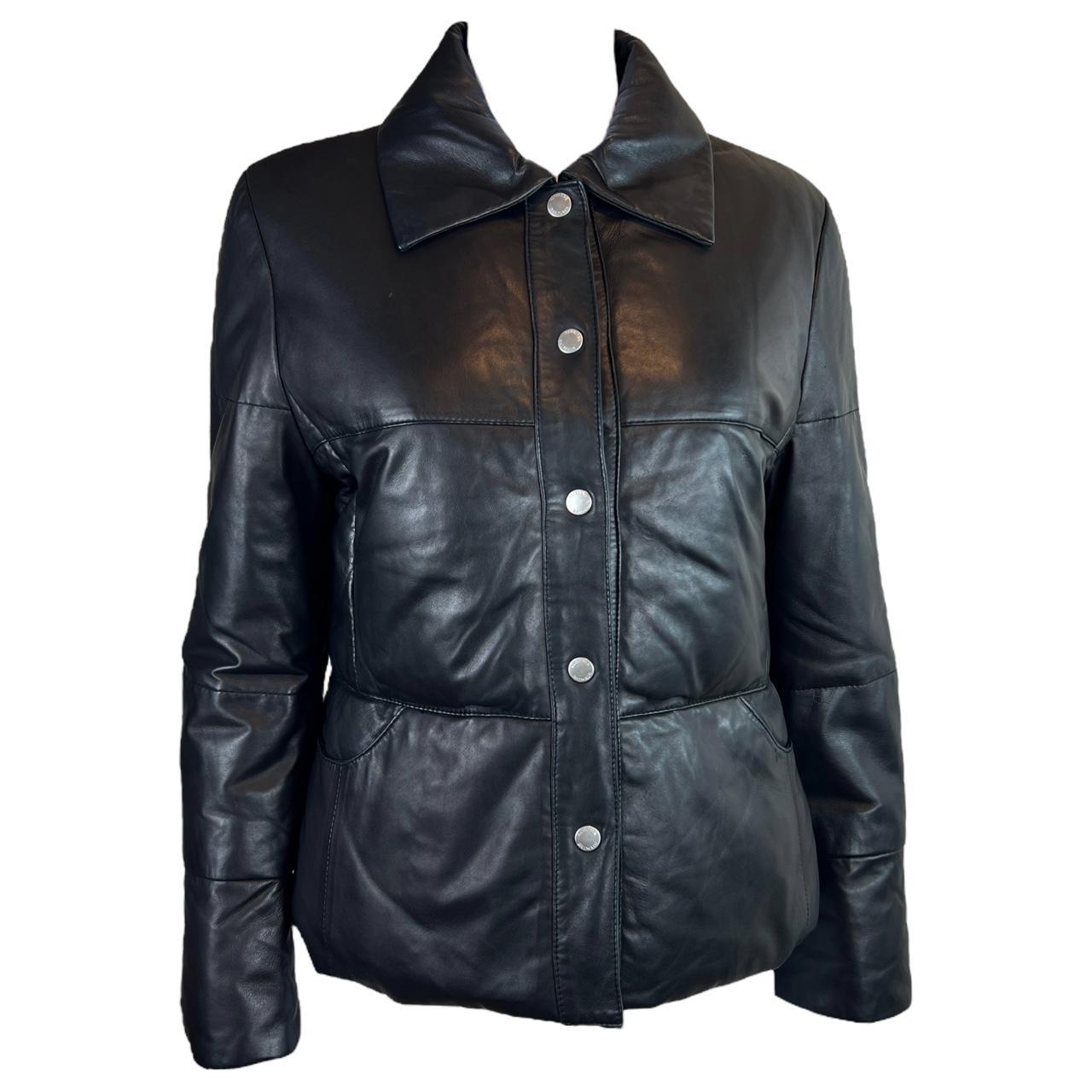 Balmain Black Calf Leather Puffer Coat