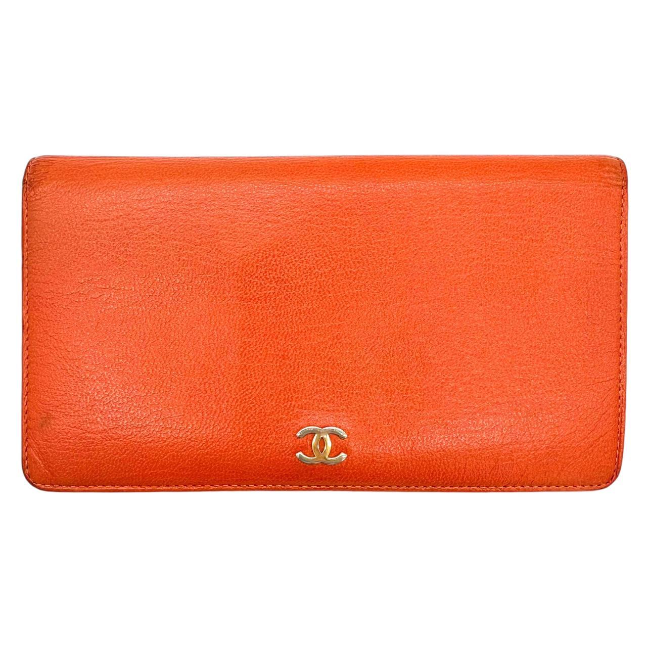 Chanel Orange Leather Long Wallet