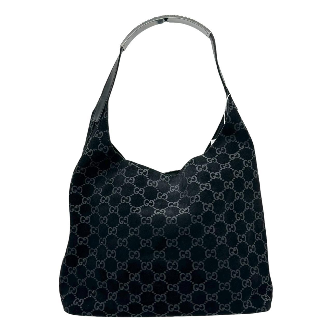 Gucci Black Suede Embossed Monogram Shoulder Bag - Outfit Repeater