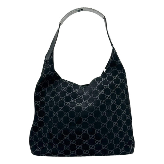 Gucci Black Suede Embossed Monogram Shoulder Bag - Outfit Repeater