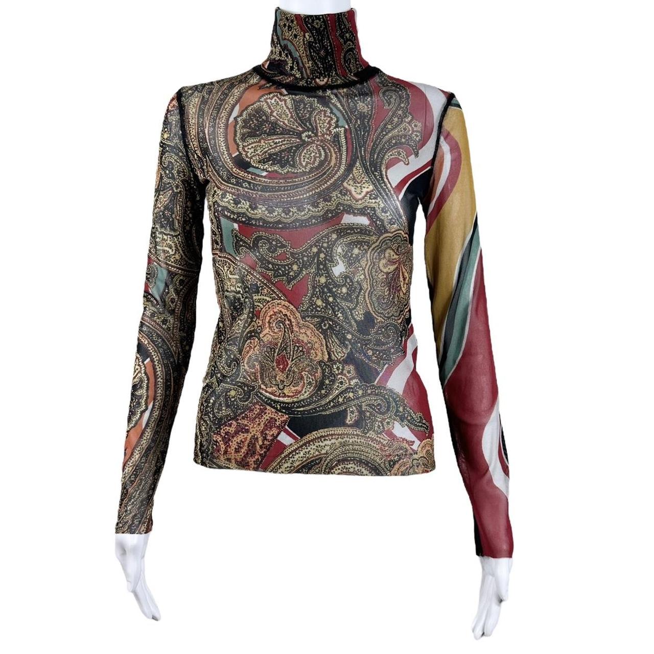 Jean Paul Gautier Semi-Sheer Mesh Printed Turtleneck Top