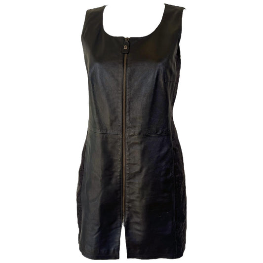 Fendi Mini Dress Brown Leather Zucca Print Fitted 1990s