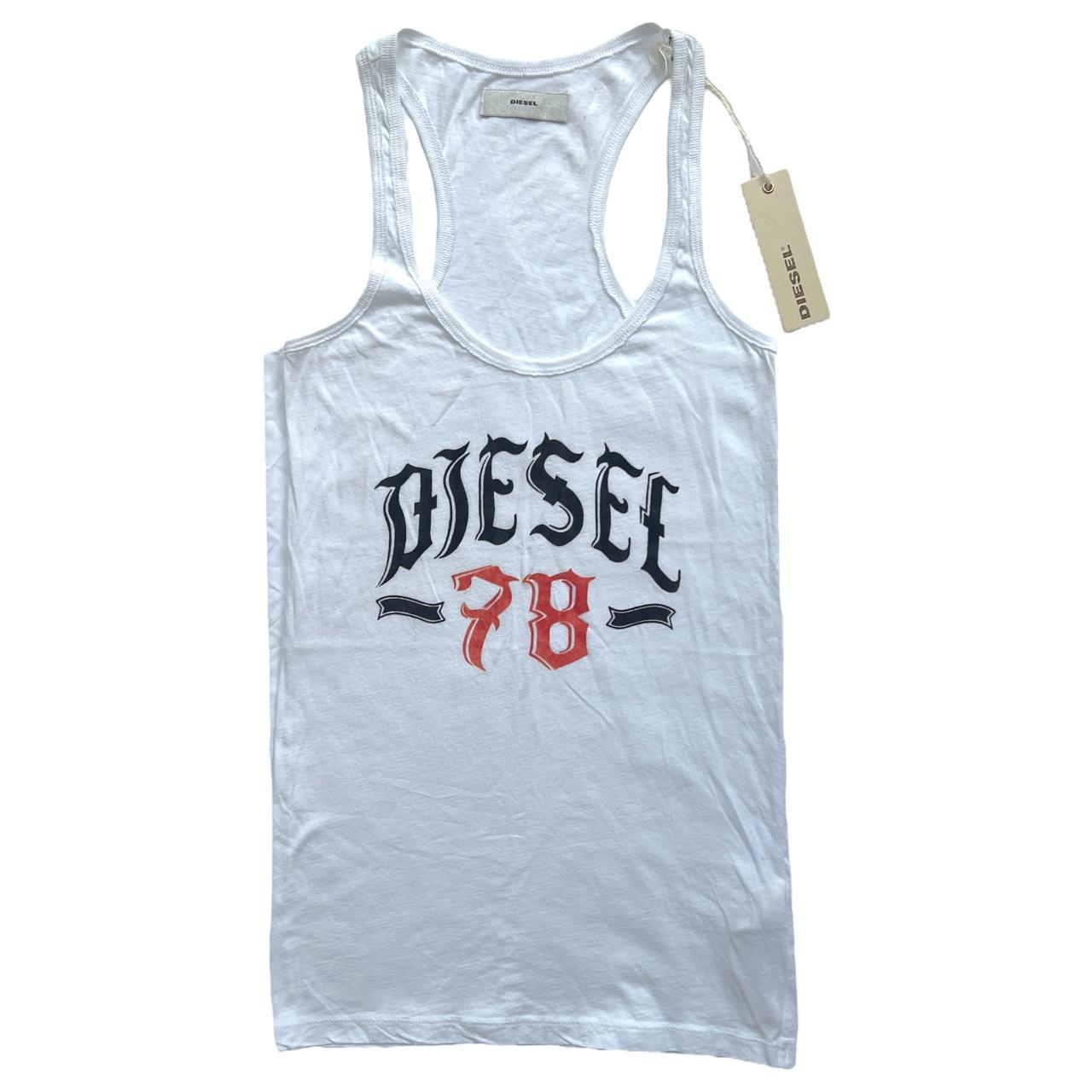 DIESEL White Tank Top with Velvet Old English Spell-Out Logo Graphic - Outfit Repeater