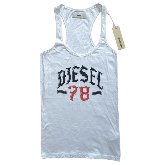 DIESEL White Tank Top with Velvet Old English Spell-Out Logo Graphic - Outfit Repeater