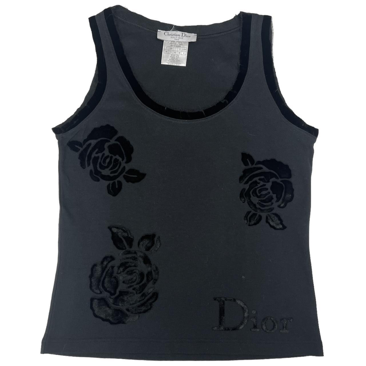Christian Dior by John Galliano S/S 2005 Black Velvet Logo Tank - Outfit Repeater