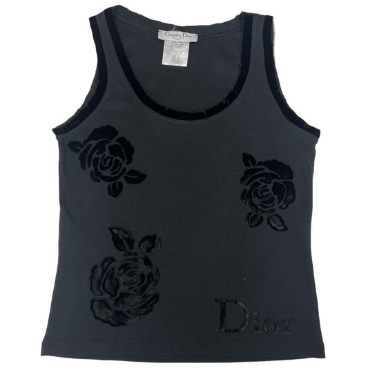 Christian Dior by John Galliano S/S 2005 Black Velvet Logo Tank