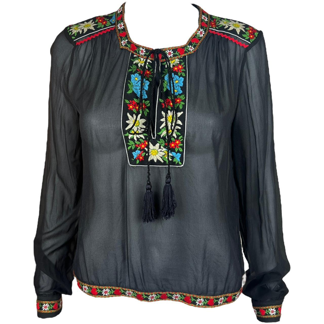 Dolce & Gabbana Silk Blouse Black Embroidered Tie Closure