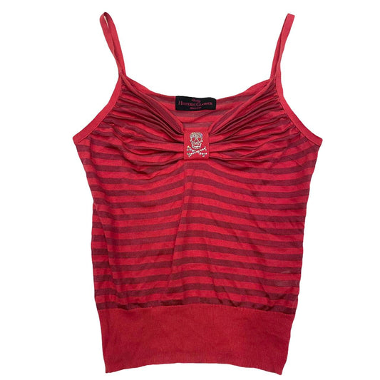 Hysteric Glamour Bedazzled Skull and Crossbones Pink Striped Knit Tank - Outfit Repeater