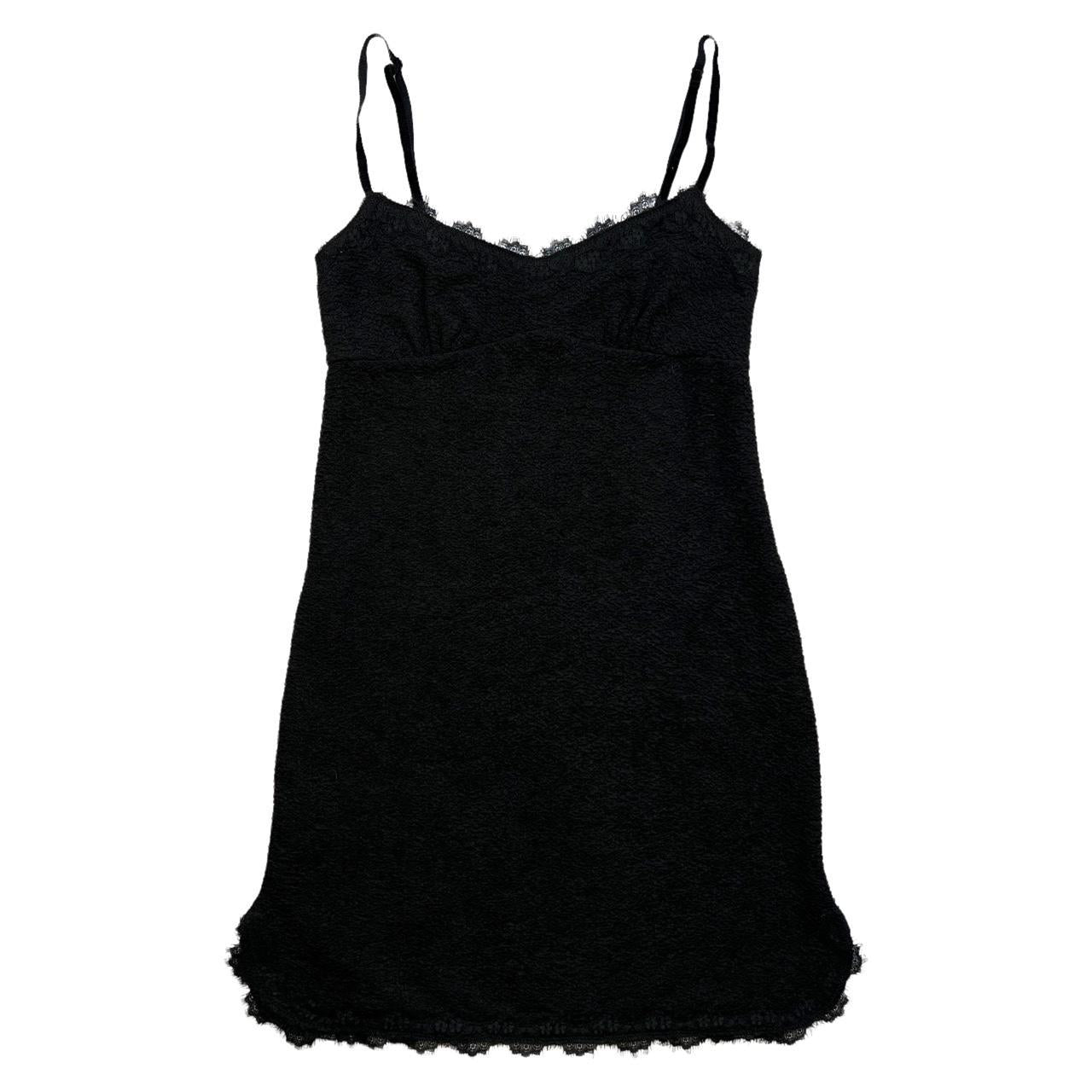 VIVIENNE TAM Black Textured Cami-Style Mini Dress with Lace Trim