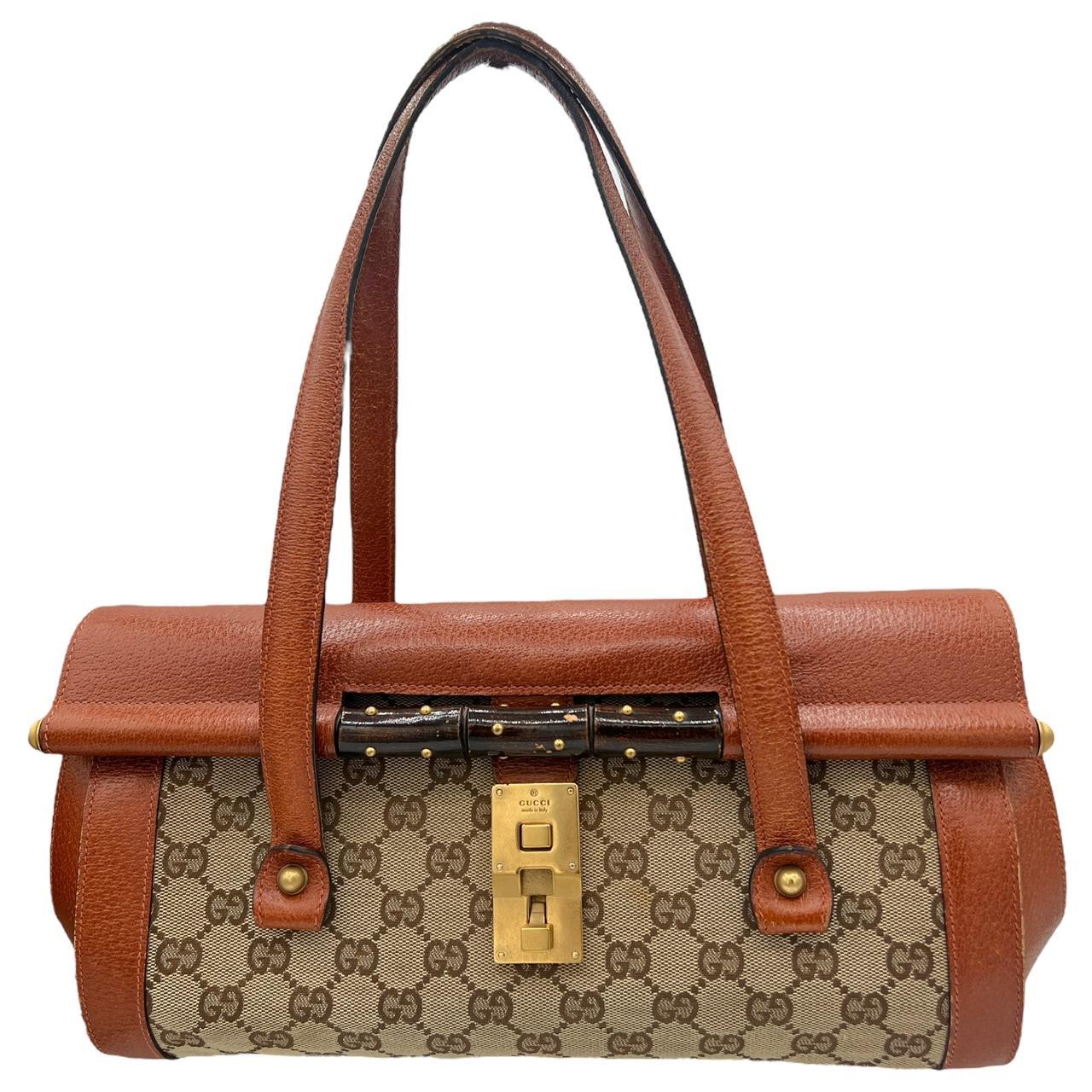 Gucci Monogram Canvas and Leather Bamboo Accent Shoulder Bag